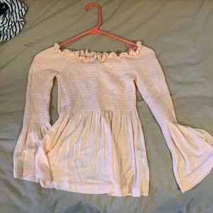 Baby pink sleeveless long sleeve blouse top